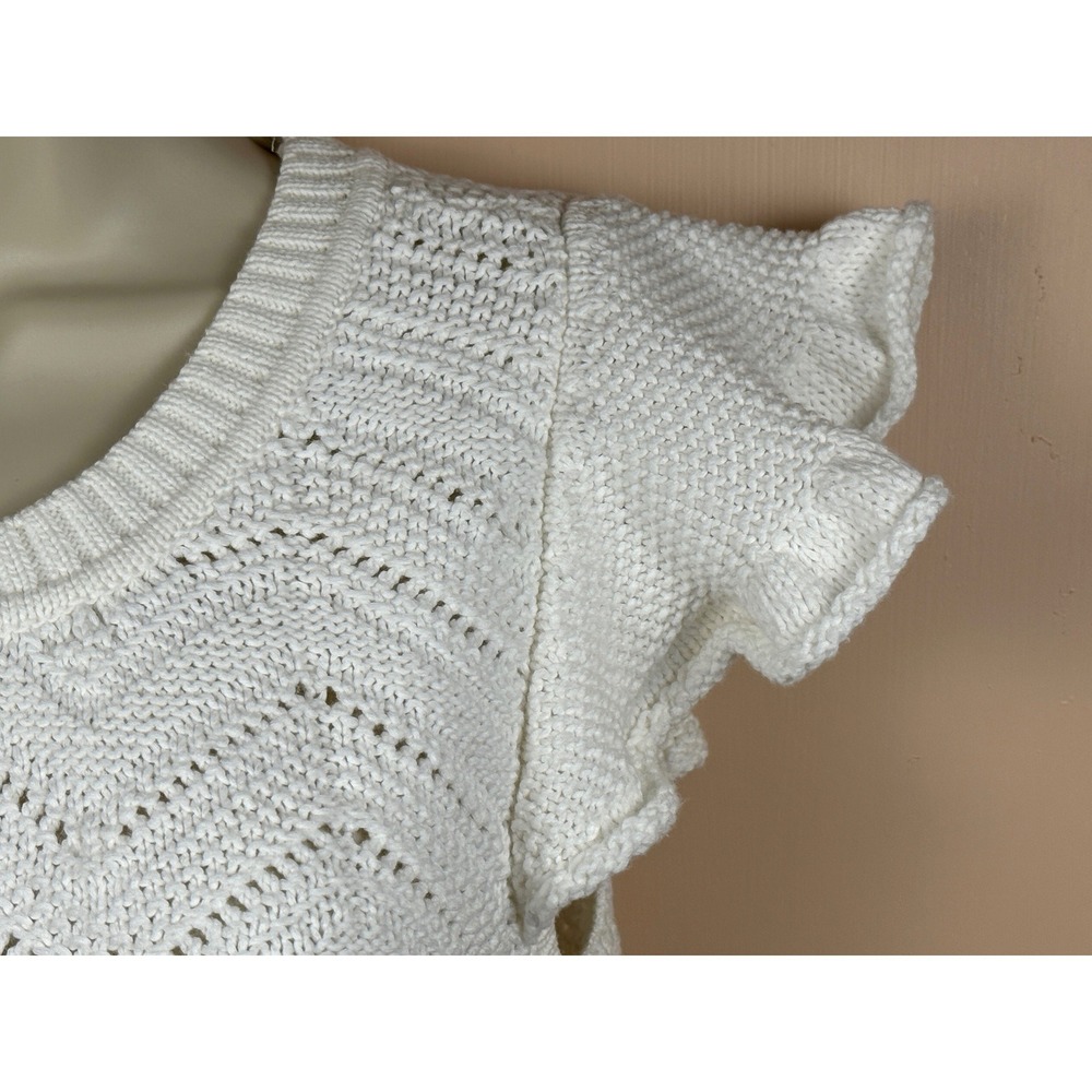 Soft Surroundings Womens White Knit Ruffle Cap Sleeve Top Size M Whimsy Romantic - Picture 6 of 10